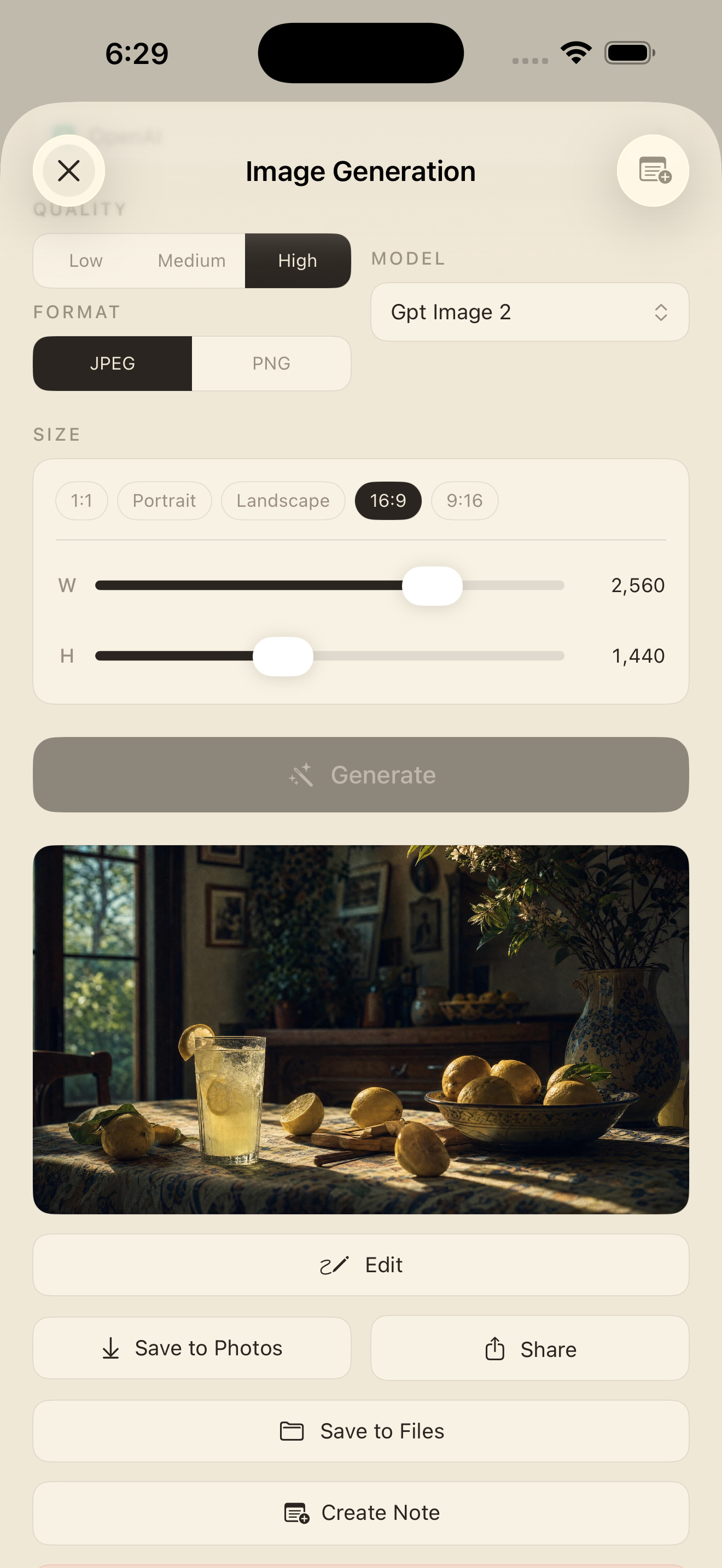 Image edit screen with editing tools